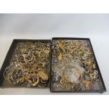 Two trays of assorted jewellery including a silver brooch in the form of a fairy.