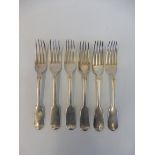 A set of six Victorian provincial fiddle pattern dessert forks, Exeter 1860, maker probably John