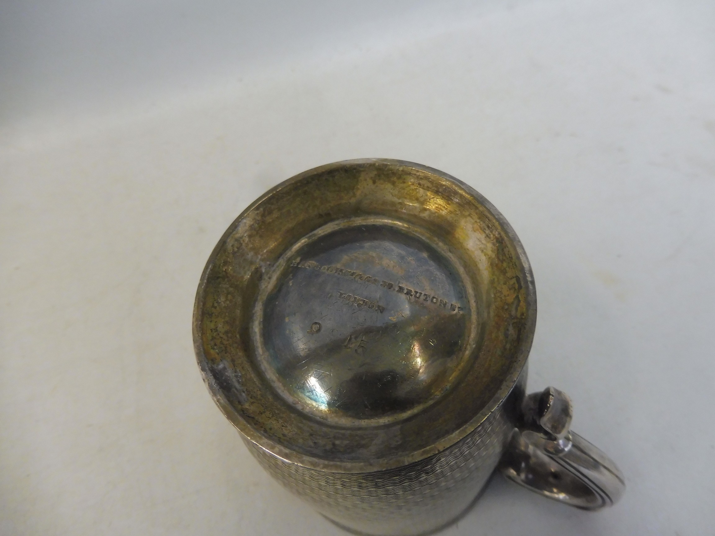 A Victorian silver christening mug with engine turned decoration and monogram, maker Charles - Image 4 of 4