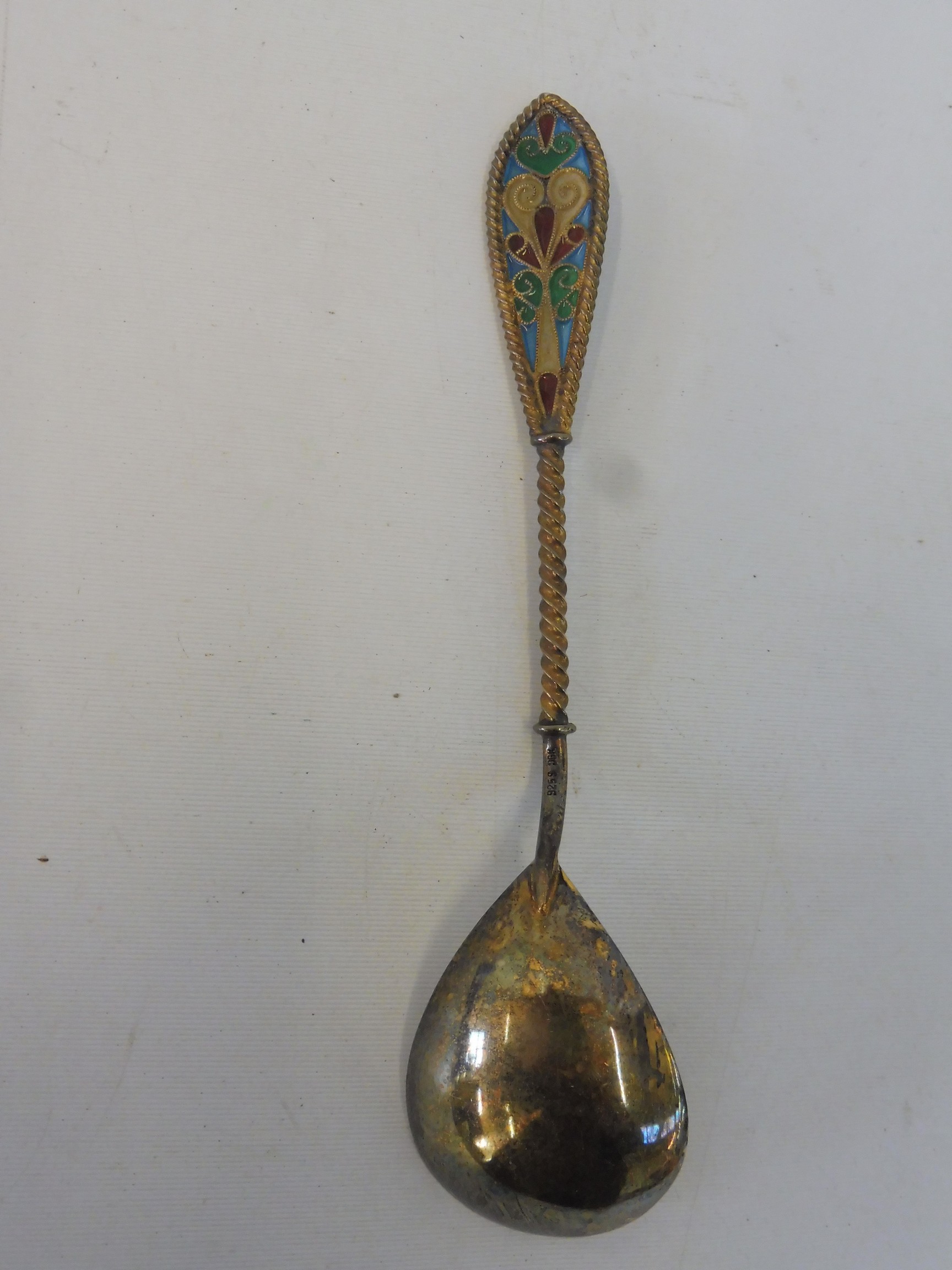 A Continental silver gilt spoon with an enamel handle, stamped .925 S. - Image 3 of 3