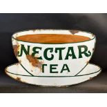 A Nectar Tea teacup shaped enamel advertising sign by Patent Enamel, 21 x 12 3/4".