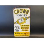 A small Indian enamel sign advertising Crown Watches, 9 x 16".