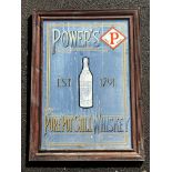 A Power's Pure Pot Still Whiskey advertising mirror, an older reproduction, 26 x 36".