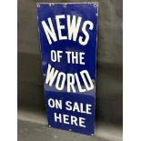 A News of the World 'On Sale Here' enamel sign in excellent condition and of good small size, 12 x