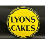 A Lyons Cakes circular enamel sign, 17 1/2" diameter.