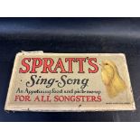 A Spratt's Sing-Song bird food counter top dispensing box, used subsequently to store shop labels.