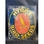 A Hyde's Bird Seeds pictorial tin advertising sign, 13 x 16".