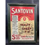A Santovin pictorial tin advertising sign, with images of sheep and cattle, sole proprietors Stephen