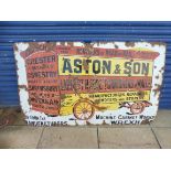 A large pictorial enamel sign advertising Aston & Son, Largest House Furnishers in Wales,