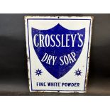 A Crossley's Dry Soap 'fine white powder' double sided enamel chair back, the reverse painted black,