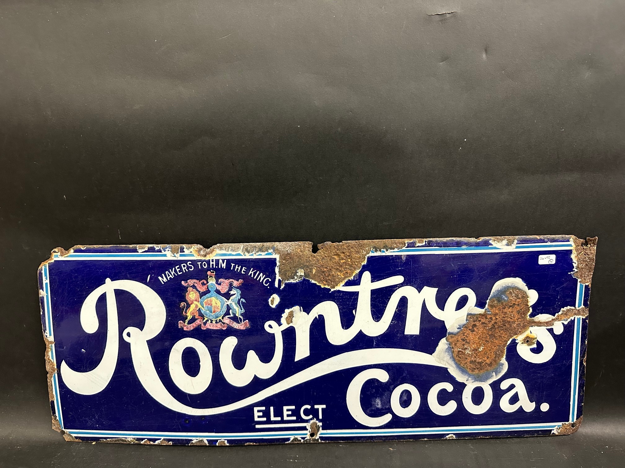A small Rowntree's Elect Cocoa rectangular enamel sign with Royal crest, 24 x 9 1/2".