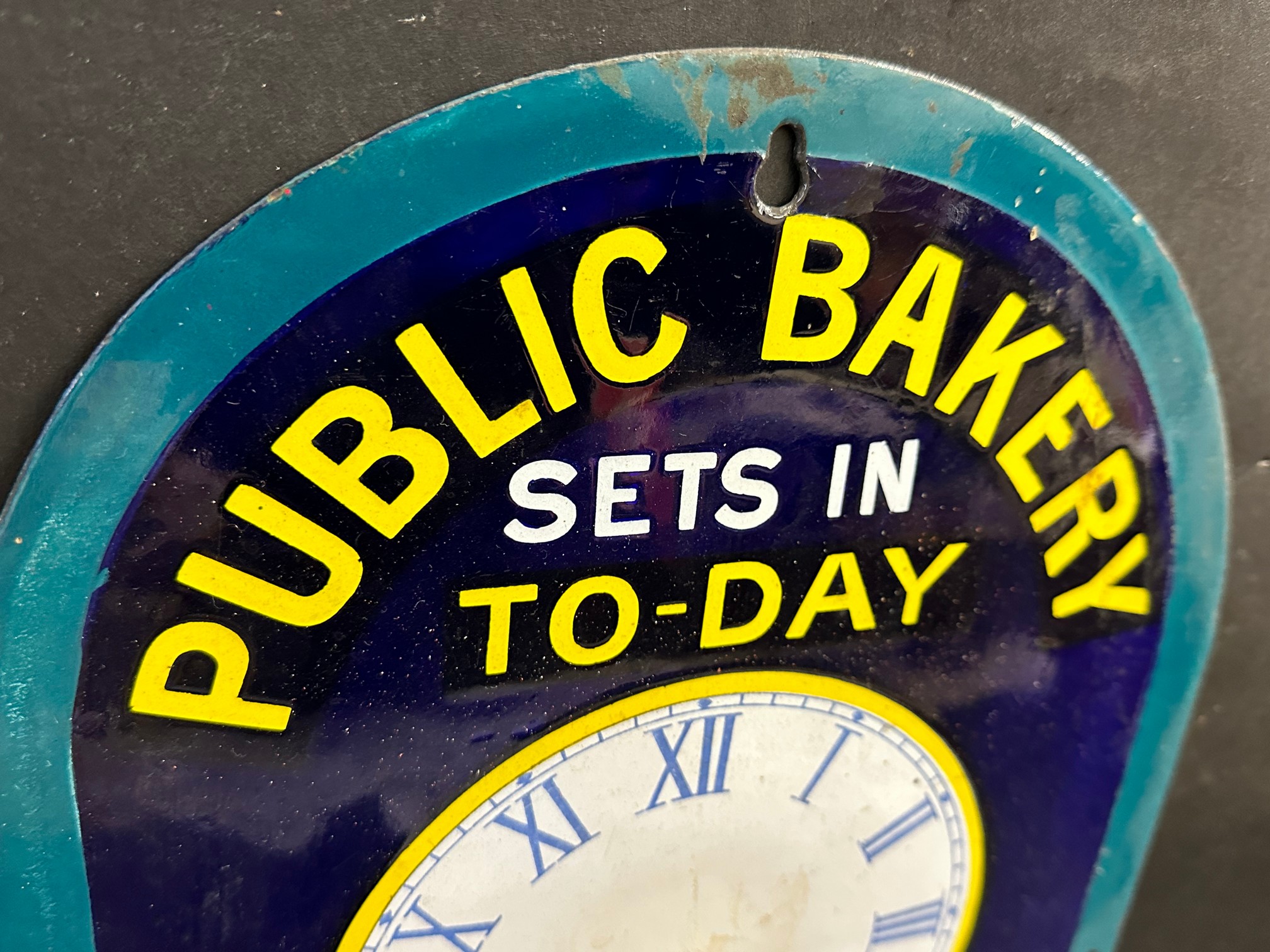 A Hudson's Soap, Public Bakery enamel clock with searchlight motif, by Patent Enamel, some older - Image 2 of 7