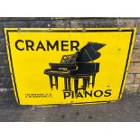 A rare Cramer Pianos pictorial enamel sign depicting a large grand piano to the centre, by Patent