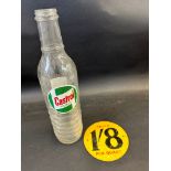 A Castrol Motor Oil quart glass bottle plus a small tin price tag probably from an oil bottle crate,