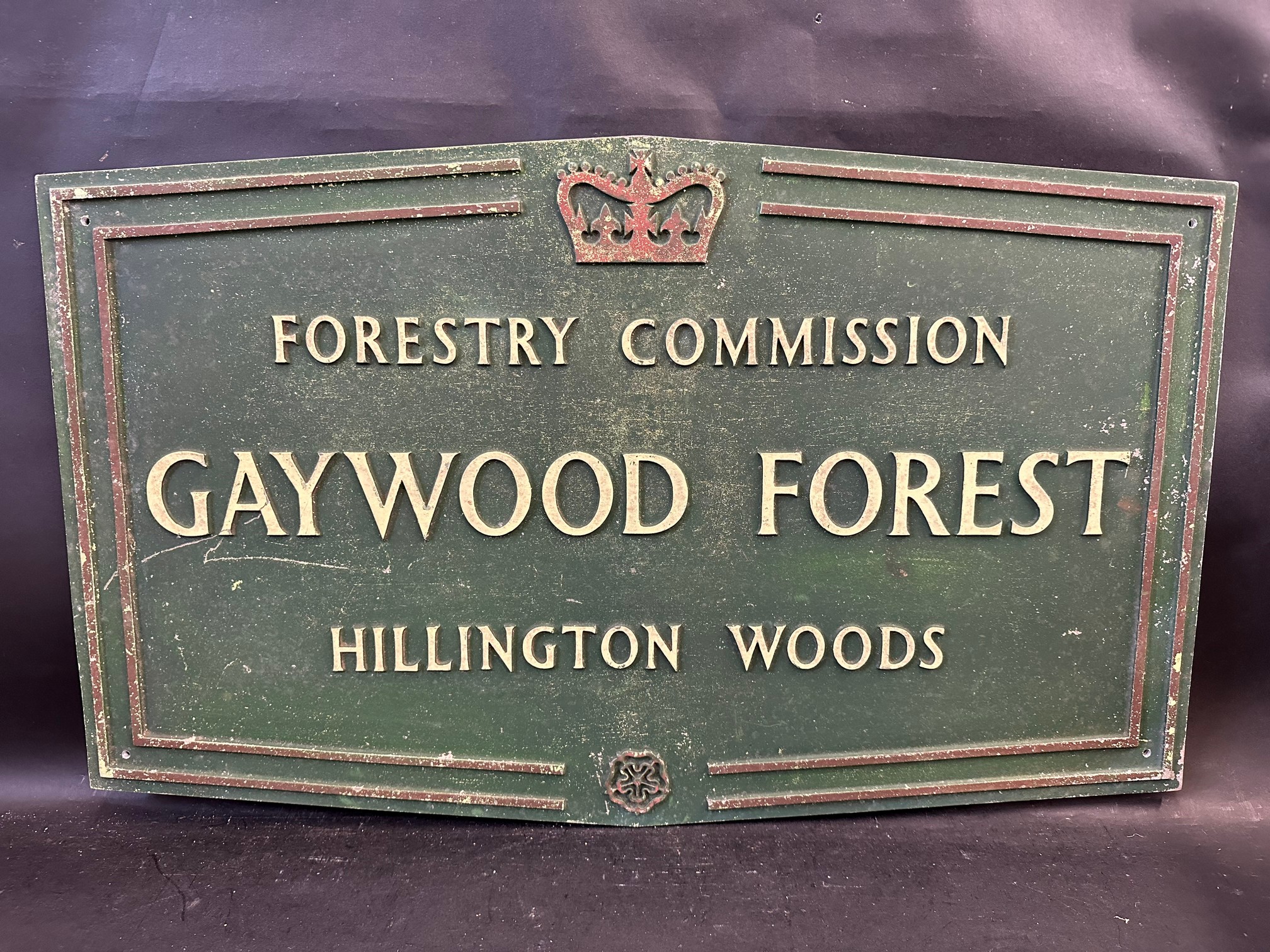 A Forestry Commission aluminium sign for Gaywood Forest, Hillington Woods, 30 x 18".