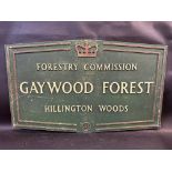 A Forestry Commission aluminium sign for Gaywood Forest, Hillington Woods, 30 x 18".