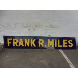 A large enamel sign by Stocal bearing the name Frank R Miles, who ran the Cowbridge Road cycle