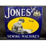 A Jones' Sewing Machines pictorial enamel sign by Patent Enamel, in good condition, 34 x 32".