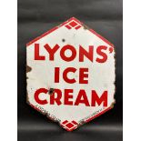 A Lyons' Ice Cream double sided enamel sign, marked Cadby Hall London W.14, 16 x 20".