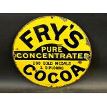 An early circular enamel advertising sign for Fry's Pure Concentrated Cocoa (200 gold medals &