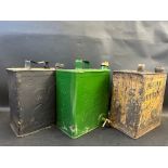 Three 2-gallon petrol cans, Redline, Pratts and Shell Aviation Spirit.