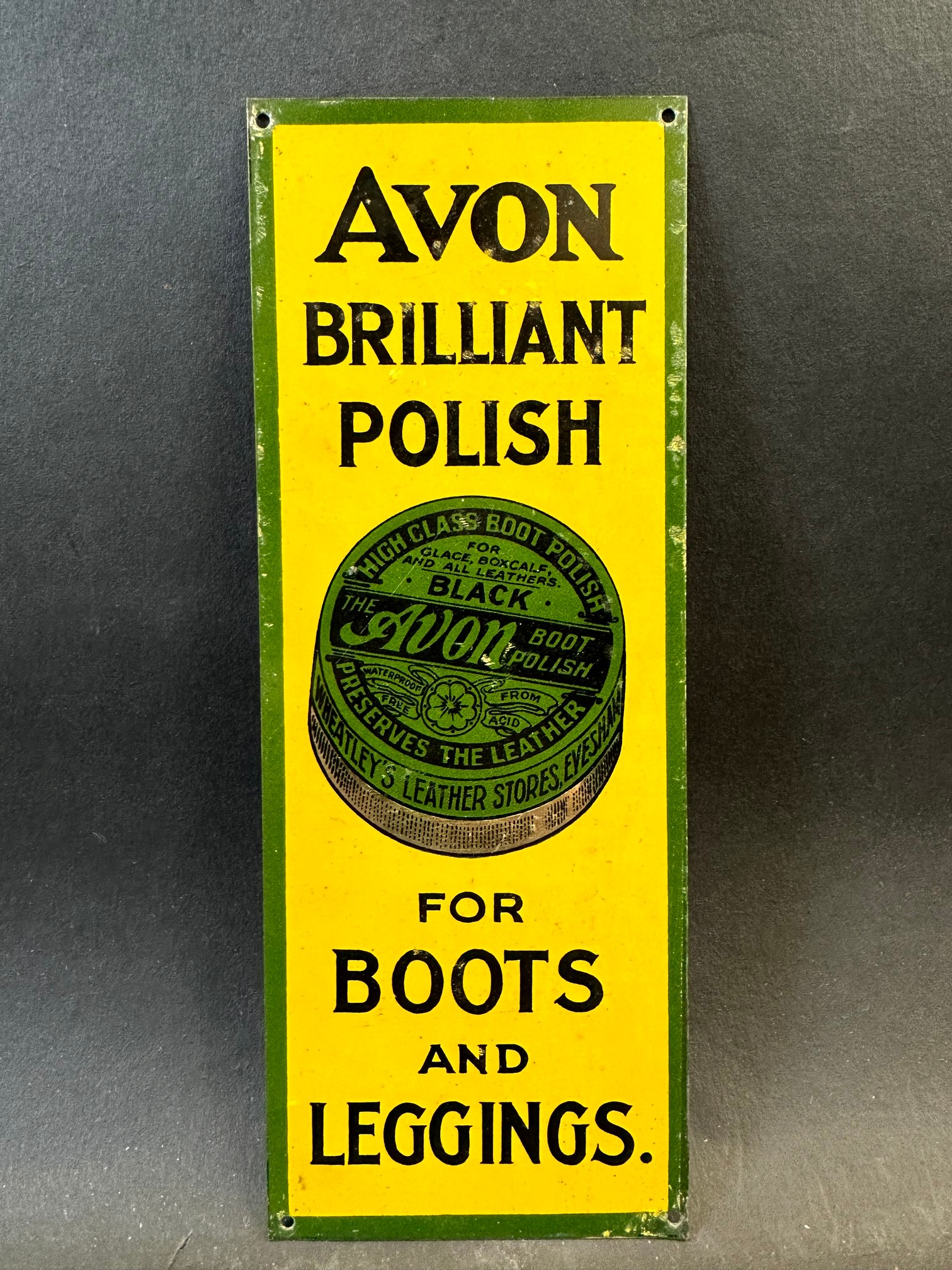 An Avon Brilliant Polish for boots and leggings tin finger plate, 3 x 8".