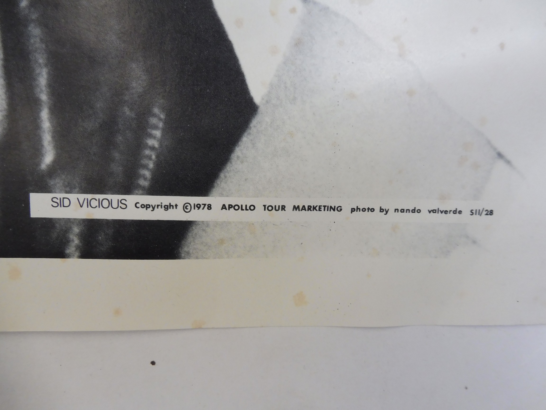 An original Sid Vicious Apollo Marketing poster, no. 1820, circa 1978, foxing and stuck on backing - Image 3 of 3