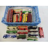 A collection of assorted scale die-cast models to include bus, tram, lorry, Corgi, EFE etc.