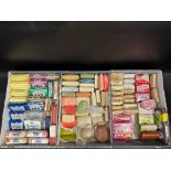 Three trays of assorted bars of soap, many in original packaging, including brands such as Knight'