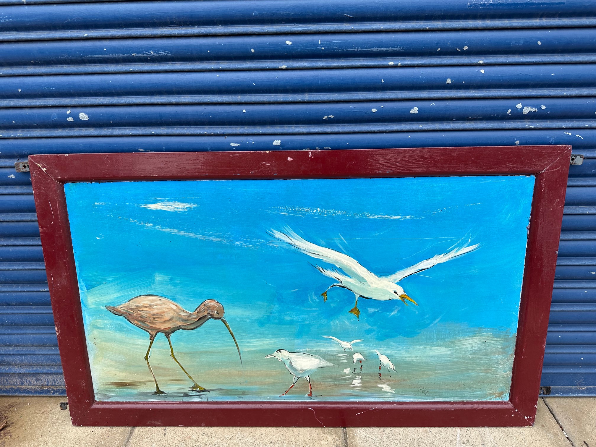 An unusual fairground panel from a shooting gallery featuring seagulls and ospreys.