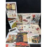 An ELF gallon oil can plus a selection of motoring themed advertising including Morris Traveller,