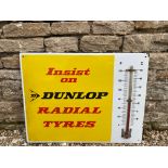 A Dunlop Radial Tyres enamel thermometer sign by Burnham, 26 x 20".