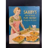 A pictorial showcard advertising Saxby's Delicious Puff Pastry, 9 1/4 x 11 1/4".