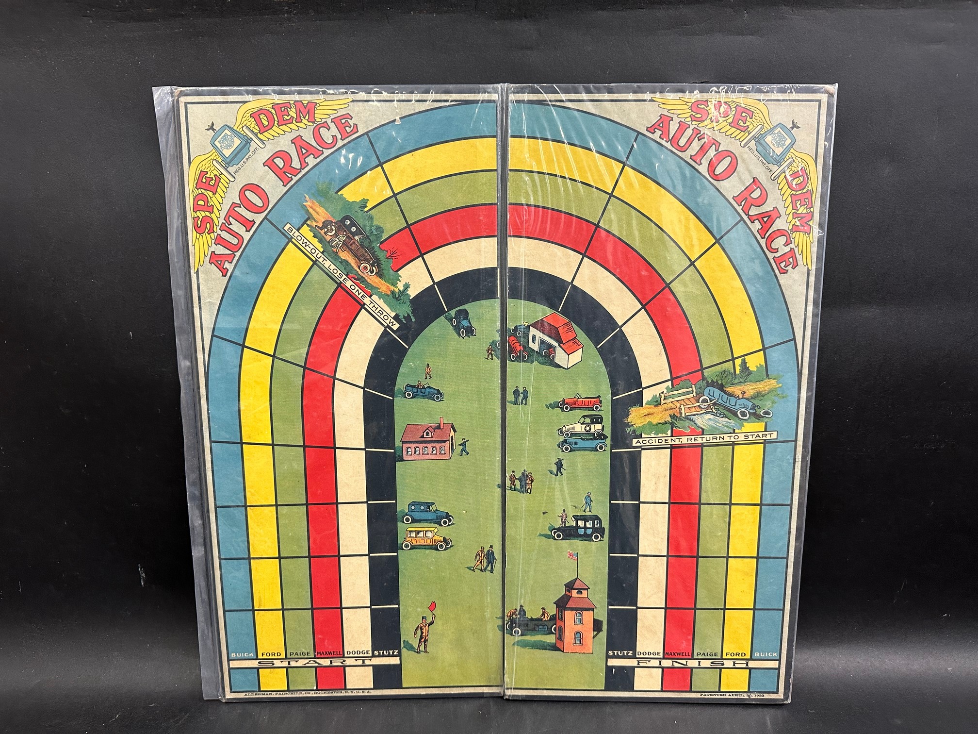 A Spedem Auto Race board, without counters, by Alderman, Fairchild Co. New York.