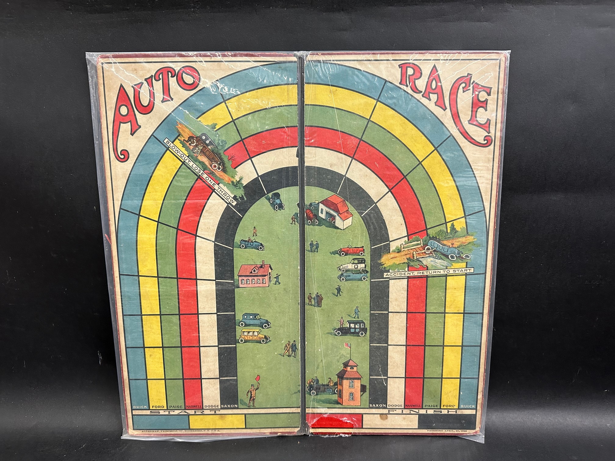 An circa 1920s Auto Race board, no counters, by Alderman, Fairchild Co. New York.