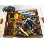 A box of playworn die-cast, various makers.