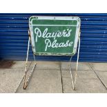 A freestanding advertising sign with two pressed metal signs mounted back to back for Player's
