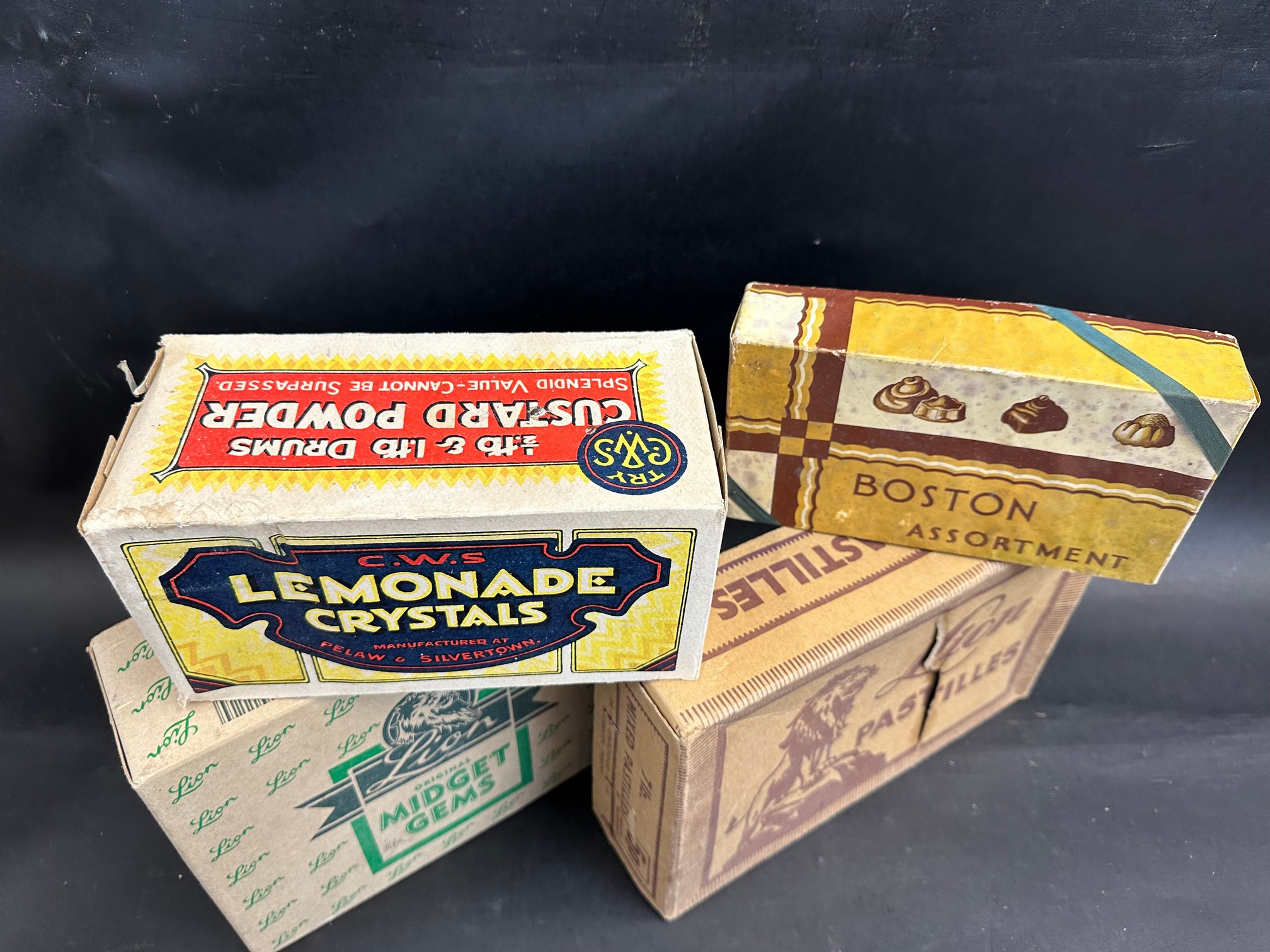 A Lion Midget Gems cardboard dispensing box, another for Lion Pastilles, a box for C.W.S. Lemonade - Image 2 of 2