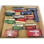 13 Corgi and Dinky die-cast model buses and coaches.