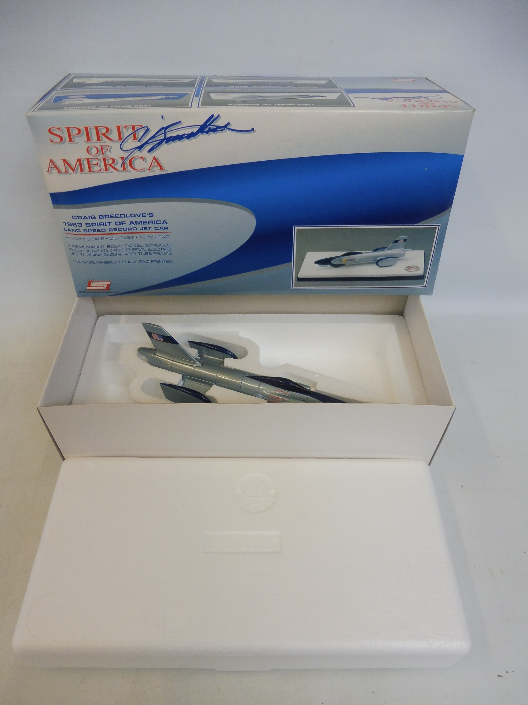 A boxed Scaleworks 1:43 scale 1963 Spirit of America.