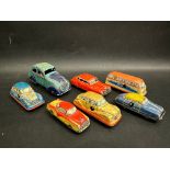 Seven early tinplate vehicles, four being clockwork, mostly made in Germany/US Zone Germany/