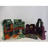 Original Mattel He-Man MOTU Snake Mountain and Castle Greyskull action figure playsets.