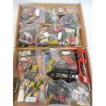 A large collection (two trays) of Dinky, Corgi, and Britains die-cast models.