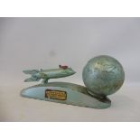 A Stroudsburg Security money box, in the shape of a globe and money firing spaceship.