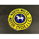 A North Wilts Motor Cycle & Light Car Club circular enamel plaque, good gloss, 4 1/2" diameter.