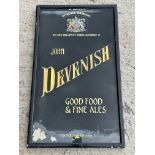 A John Devenish glass pub sign with Royal Warrant, 16 1/4 x 27 1/4".