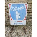 An Eldorado Ice Cream advertising sign on stand, 19 3/4 x 34".