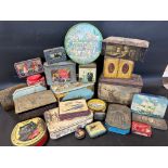 A quantity of assorted tins including a Huntley & Palmers 'Kate Greenaway' rude scene tin, a