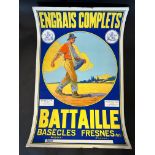 An original French pictorial advertising poster depicting a farmer, 14 1/4 x 21 3/4".