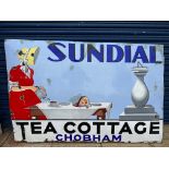 A very rare and believed unique large pictorial enamel sign advertising Sundial Tea Cottage Chobham,